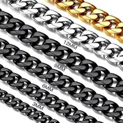 [Suplight] 316L Stainless Steel Miami Cuban Chain for Men Women, 18K Gold/Black Plated, 3mm/6mm/9mm/12mm Wide, 18"/20"/22"/24"/26"/28"/30" Long