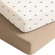 Konssy Muslin Crib Sheets for Boys, Soft Cotton Neutral Baby Sheets for Standard Crib Mattress 2 Pack, 52"x28" (Camel, Sun)