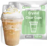 24 oz Cups, 200 Pack | Iced Coffee Go Cups and Dome Lids | Cold Smoothie | Plast