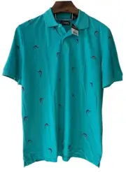 NWT Chaps Men's Aqua Blue Swordfish Print Short Sleeve Polo Shirt Ocean Beach L