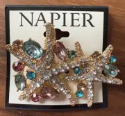 Napier New Star Fish Brooch Pin Summer Rhinestone Ocean Modern Designer Retired