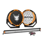 LIGHTFOX 9" Osram LED Driving Lights + 40" Dual Row LED Light Bar + Wiring Kit