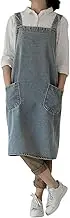 Denim Cotton Canvas Cross Back Aprons Solid Color Shop Kitchen Garden Square Smock for Women Girls with Pockets