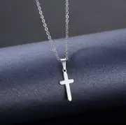Silver Unisex Faith Cross Titanium S.Steel Pendant Chain Necklace
