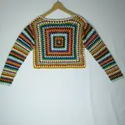 Ghanda Womens Crochet Jumper Farrah Velocity Stripe Size Small NEW Granny Square