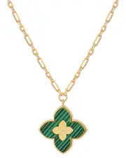 Gabi Rielle Modern Touch Collection 14K Over Silver Malachite Love Clover Necklace