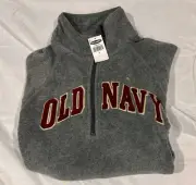 Old Navy Mens Pullover Sweatshirt Large Gray Fleece 1/4 Zip - NEW With Tags