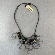 Teresa Goodall Vintage Resin Glass Bead Necklace Linen Cord Signed Boho Jewelry