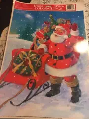 Vintage Classic Color- Clings Static Cling Window Decoration Santa Claus & Sled