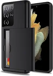 [ZUSLAB] Slide Armor Card Holder Case for Galaxy S21 Ultra 5G Protective Shockproof Hard Back Cover - Black