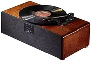 Bluetooth Record Player & Multimedia Center, Built-in Stereo Speakers - Turntable, Wireless Music Streaming, Real Wood | Mahogany