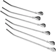 Abaodam 6pcs Stainless Steel Straw Strainer Straws Filter Tea Strainers for Loose Tea Stainless Steel Straw Spoon Tea Spoon Tea Leaf Strainer Tea Infuser Spoon Drinking Utensil Silver