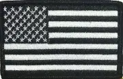 American USA Flag Patch W/ VELCRO® Brand Fastener Black & White Version Black