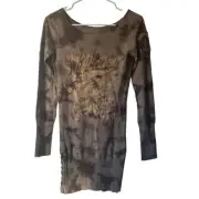 Affliction Astoria Sweater 1973 Women Tie-Dye Long Sleeve Lace-Up Embroidery