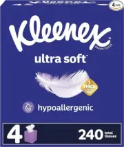 Ultra Soft Facial Tissues - 4 Cube Boxes, 60 Tissues per Box, 3-Ply - Bulk Pack