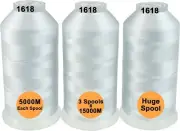 Set of 3 White Colors Polyester Machine Embroidery Thread Huge Spool 5000M for