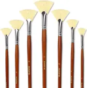 Artist Fan Paint Brush Set 7 White Hog Bristle Natural Hair Anti-Shedding Brush