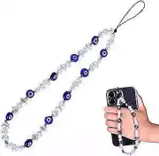 Beaded Phone Charm, Evil Eye Beaded Lanyard Wrist Strap Gemstone Phone Heart