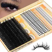 Fluffy Lash Clusters Eyelash Extensions with Fairy Cluster Eyelashes Spiky Bottom Individual Lashes Extension Thick Volume 369Pcs Full Dramatic Eye-lashes DIY Faux Mink Cluster Extensions at Home