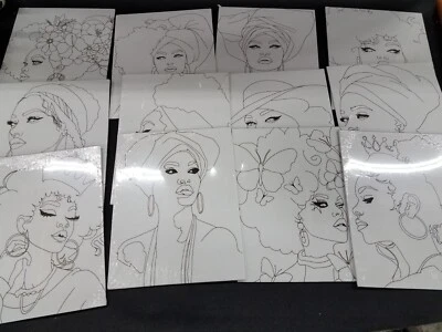 12 Set Pre Drawn Canvas for Painting Adults(Afro Queens) 8"x10"