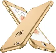ORETECH Compatible with iPhone 6/6s Case with [2 x Tempered Glass Screen Protector] 360 Shockproof iPhone 6/6s Cover Ultra-Thin Anti-Scratch Hard PC + Silicone TPU Bumper Rubber iPhone 6 Case - Gold