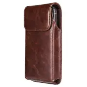 Universal Wasit Phone Bag with Back Clip for 7.2" Cell Phone Crazy Horse Texture PU Leather Belt Pouch Espresso
