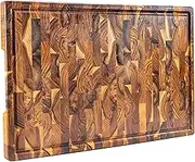 Erreke Teak Wood End Grain Cutting Board (XXL, 23x15x1.5"), Extra Large and Thick Wooden Cutting Boards for Kitchen with Juice Groove, Non-Slip Feet, Comfortable Hand Grip, High Durability