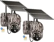 Oculview Solar Cellular Trail Cameras 3rd- Unlimited Data Plan, 2K Live Streaming, 360° Coverage, Motion Activated Alert, Day/Night View, Phone Remote Access Anytime, Game Cam with Solar Panel(2 pack)