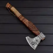 Handmade Viking axe hunting carbon steel hatchet axe sharpie axe with sheath