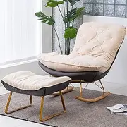 YVYKFZD Nursery Rocking Chair, Comfy High Back Glider Chair, Upholstered Leisure Lounge Chair with Safe Solid Wood Base, for Nursing Baby, Reading, Napping (Color : Beige 6)
