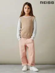 Reiss Camel Audrey 4-9 yrs Wool Blend Striped Crew Neck Jumper (E54513) | $70