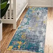 Gray Blue Yellow Carpet Runners for Hallway, Kitchen Hall Corridor Narrow Runner Rug 1m 1.5m 2m 2.5m 3m 3.5m 4m 4.5m 5m 5.5m 6m Floor Non-Slip Mats(3.3ft×14.8ft/100×450cm)
