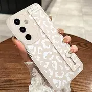 [MOWIME] Compatible with Samsung Galaxy A14 5G Case with Strap Wrist, Cheetah Print Shockproof Soft TPU Protective Case for Women Girls, Slim Anti Scratch Case for Galaxy A14 5G 6.5 Inch, White