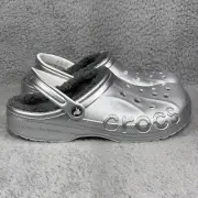 Crocs Baya Lined Printed Mens Size 11 Slip On Clog Shoes Silver Metallic Comfort
