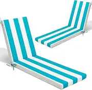 Crestlive Products Chaise Lounge Cushion Set of 2, Outdoor Cushion for Patio Furniture, Outside Chair Comfortable Cushion Water Proof for Lawn, Pool, 80''L x 23''W x 3''T,Blue White Stripe