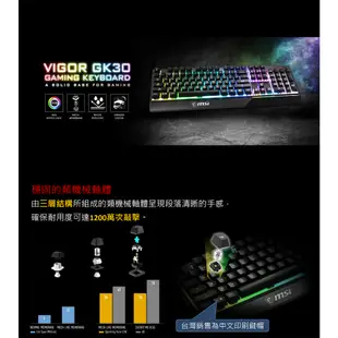MSI 微星 VIGOR GK30 TC 電競鍵盤 遊戲鍵盤 類機械式鍵盤 有線 電競 RGB 光華商場