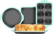 4 Pcs Silicone Baking Pan Set, Foldable Silicone Cake Molds Kit, Practical Easy to Clean Round and Square Cake Pan, Easy Release Bakeware Set for Home Usage