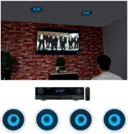 Rockville SINGMIX 5 Bluetooth Home Receiver Amp+(4) 8" Blue LED Ceiling Speakers