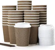 MOTYYA 12oz Paper Coffee Cups 100 Pack, Insulated Triple Wall Ripple Coffee Cups with Lid and Straws, Leakfree to Go Coffee Cups for Hot & Cold Beverages, Tea, Hot Chocolate, Juice