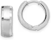 [JewelryWeb] 925 Sterling Silver Polished back Rhodium Brushed Patterned Hinged Hoop Earrings 14x15mm Wide 5mm Thick-Hoop Earring for Women