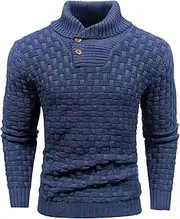 [Qolkmuiy-GJ] Mens Ribbed Edge Shawl Pullover Cable Knit Button Sweaters Tops Twist Long Sleeve Textured Sweaters