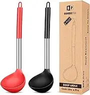 Ladle Spoon Set of 2 Silicone Large Spoon for Soup Non Stick Kitchen Utensils with High Heat Resistant BPA Free Perfect Kitchen Tools for Cooking Stirring Serving Soups (Black-Red)