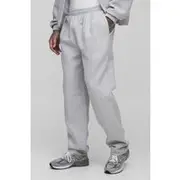 Mens Light Grey Tall Straight Leg Boucle Elasticated Waist Trousers