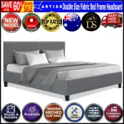 Artiss Double Size Mattress Platform Fabric Bed Frame Breathable Headboard Grey