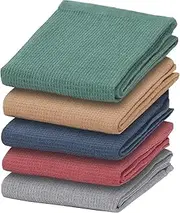 BLOOM BLENDS Pack Of 5 Kitchen Tea Towels Waffle Kitchen Tea Towels Cotton Absorbent Long Lasting Catering Bar Dish Towel Lint Free Hotel Quality Quick Dry, Assorted