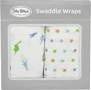 SILLY BILLYZ Muslin Swaddle Wrap, Set Dinostar, White, Pack of 2