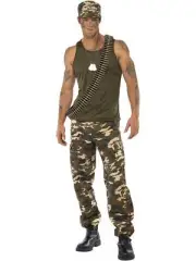 Khaki Camo Male Army Soldier Uniform Military Top Gun Fancy Dress Costume
