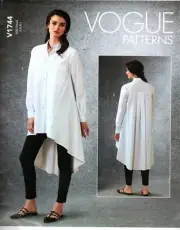 Vogue V1744 Misses L, XL Long Button Front Tunic Tops UNCUT Sewing Pattern
