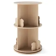 Giantex Rotating Bookshelf Cute Round Bookcase w/Bear Bookends Display Storage Rack Natural