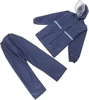 [VALICLUD] Double Layer Motorcycle Rain Coat Suit Rain Coat Pants Set Outdoor Cycling Clothing Waterproof Windproof Full Navy